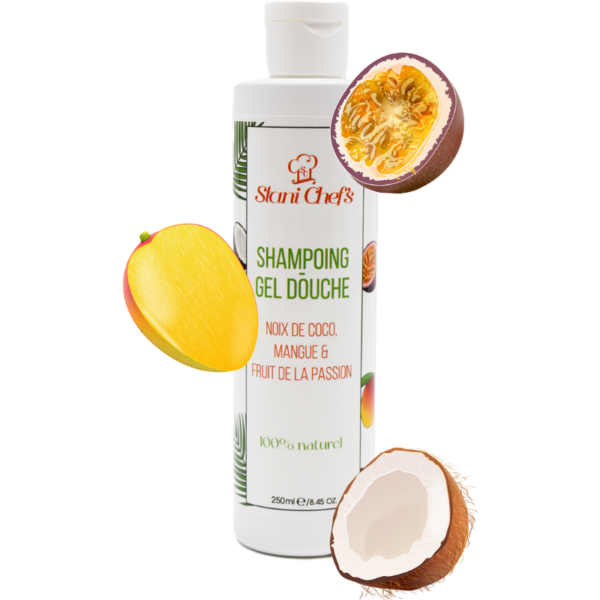 Gel douche corps et shampoing, noix de coco, mangue et passion